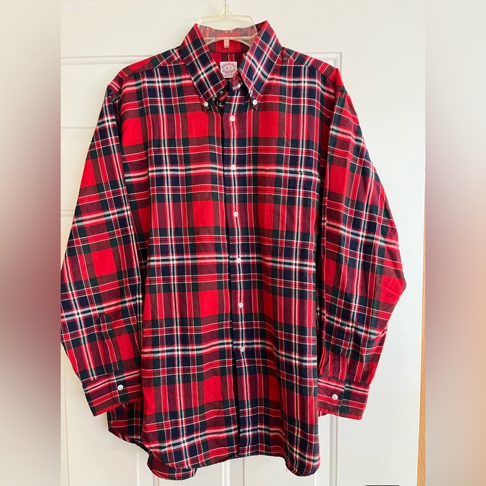 Brooks Brothers Brothers Flannel. Classic red plaid long sleeve button down. 16R - Picture 1 of 8